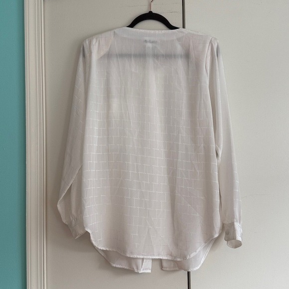 Yves St Clair Sheer White Window Pane Button Up Long Sleeve Blouse Shirt Size 8 - Picture 5 of 6